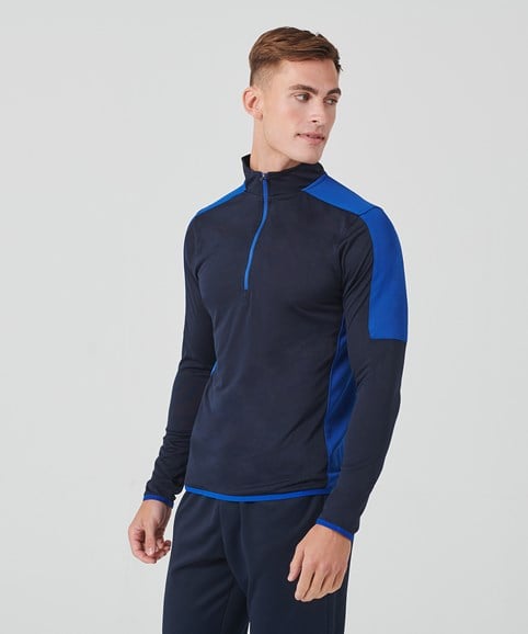 ¼ zip mid-layer with contrast panelling – Embroidered Workwear